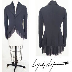 Yohji Yamamoto Womens Gauze Ruffle Wool blazer
